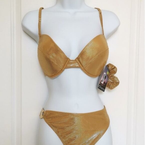 Nwt gold lame bikini two piece bathing suit swimsuit size 14 C cup - Picture 2 of 10